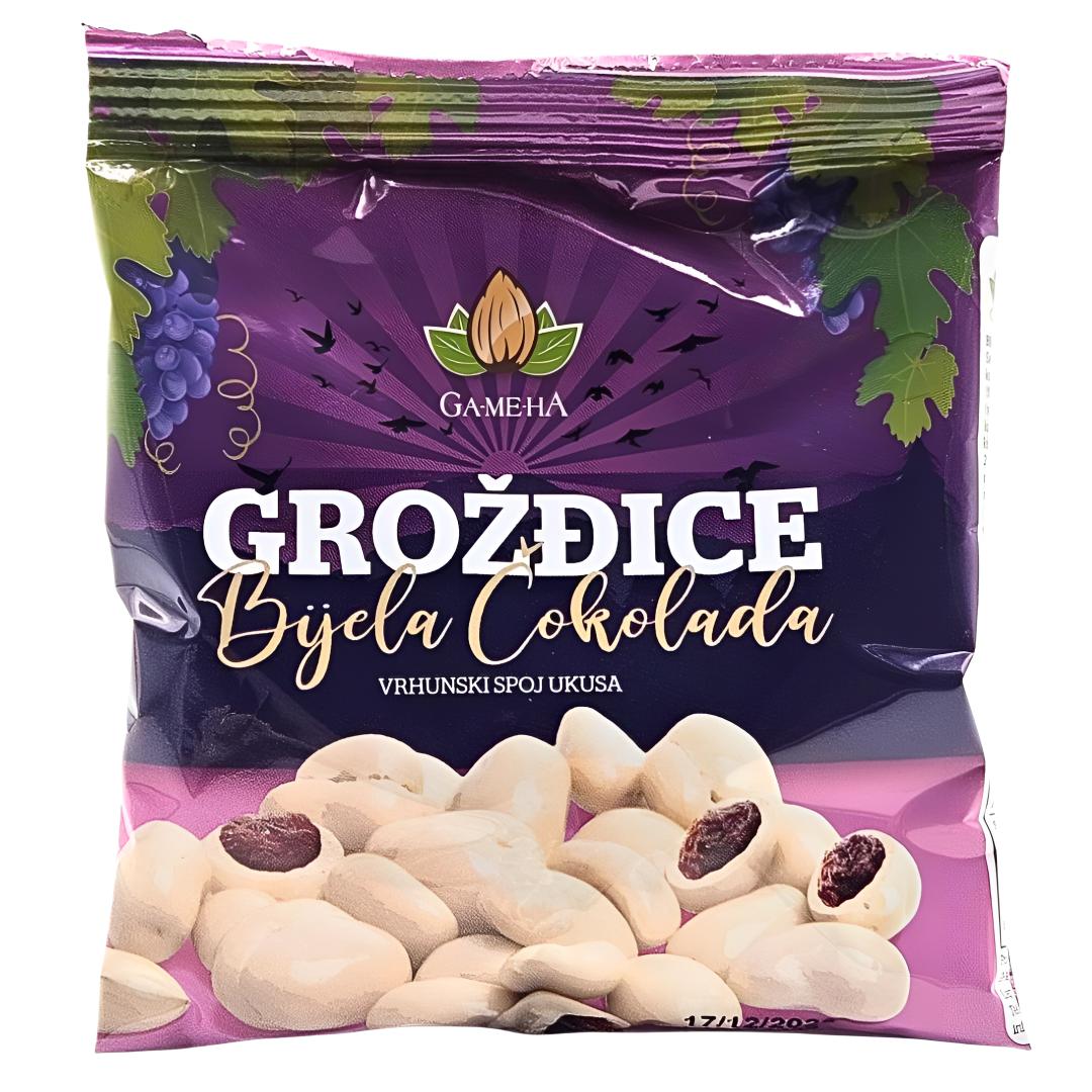 slika 20 Grožđice bijela čokolada 100 g Gameha - Image 1